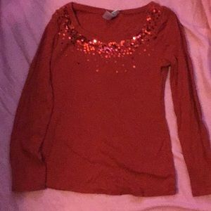 Sequin red long sleeve shirt